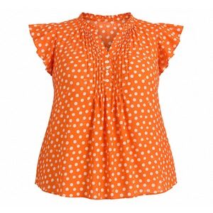 Rose + Olive Orange Polka Dot Pintuck Flutter Sleeve Blouse Womens 2X